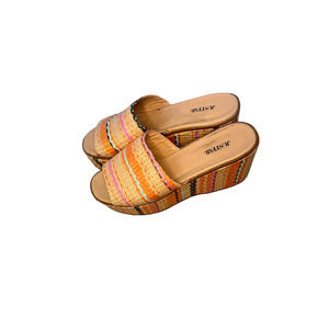 Cute, Vintage Platform Sandals, Multicolored Woven Material Designed For Women